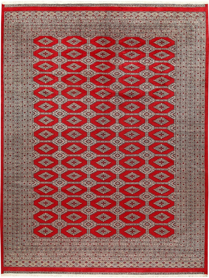 Firebrick Red Pakistani Jaldar Rug 8' 10" x 11' 7" Hand-Knotted | No. QA70162