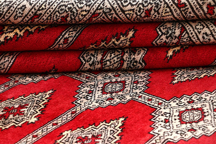 Firebrick Red Pakistani Jaldar Rug 8' 10" x 11' 7" Hand-Knotted | No. QA70162