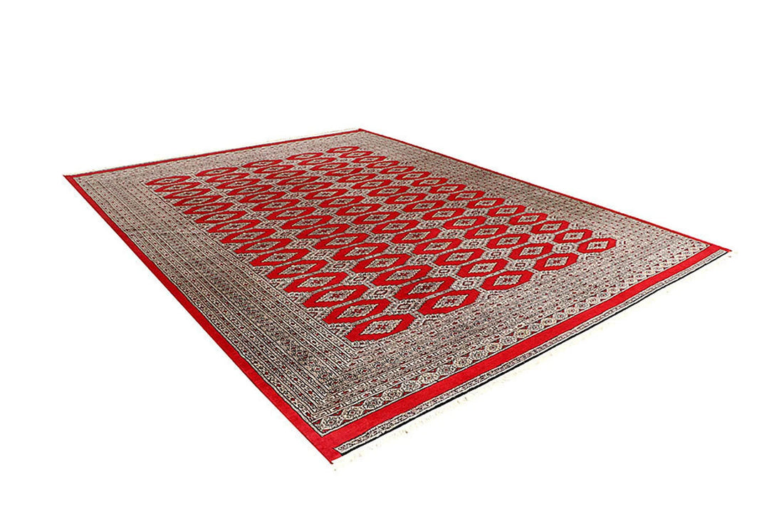 Firebrick Red Pakistani Jaldar Rug 8' 10" x 11' 7" Hand-Knotted | No. QA70162