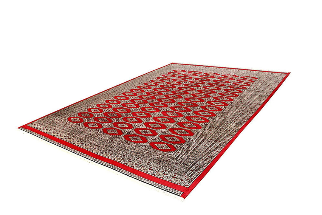 Firebrick Red Pakistani Jaldar Rug 8' 10" x 11' 7" Hand-Knotted | No. QA70162