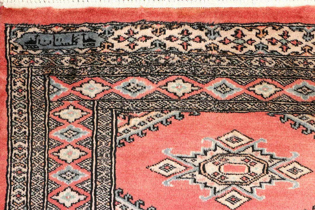 Salmon Pakistani Jaldar Rug 2' 7" x 8' 9" Hand-Knotted | No. QA70187