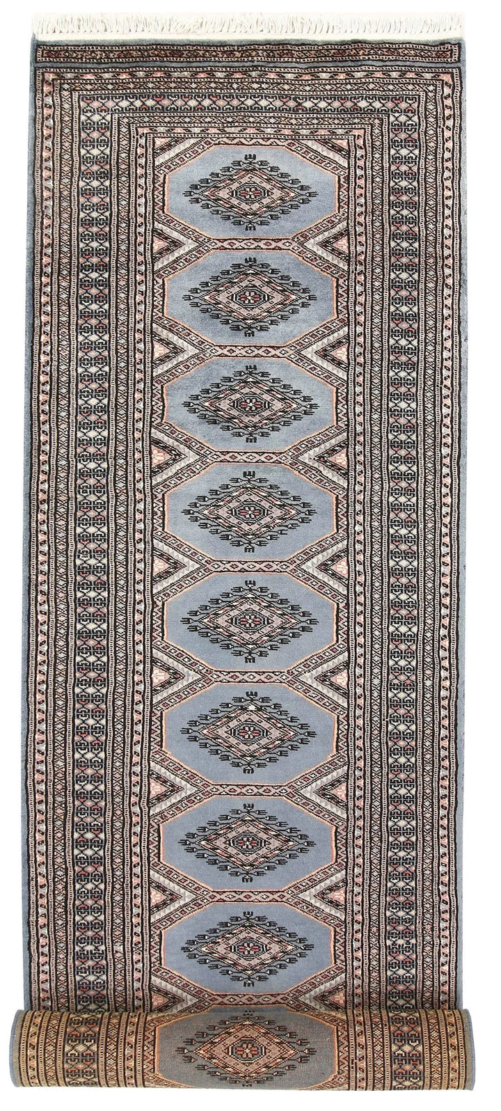 Light Slate Grey Pakistani Jaldar Rug 2' 6" x 10' Hand-Knotted | No. QA70386