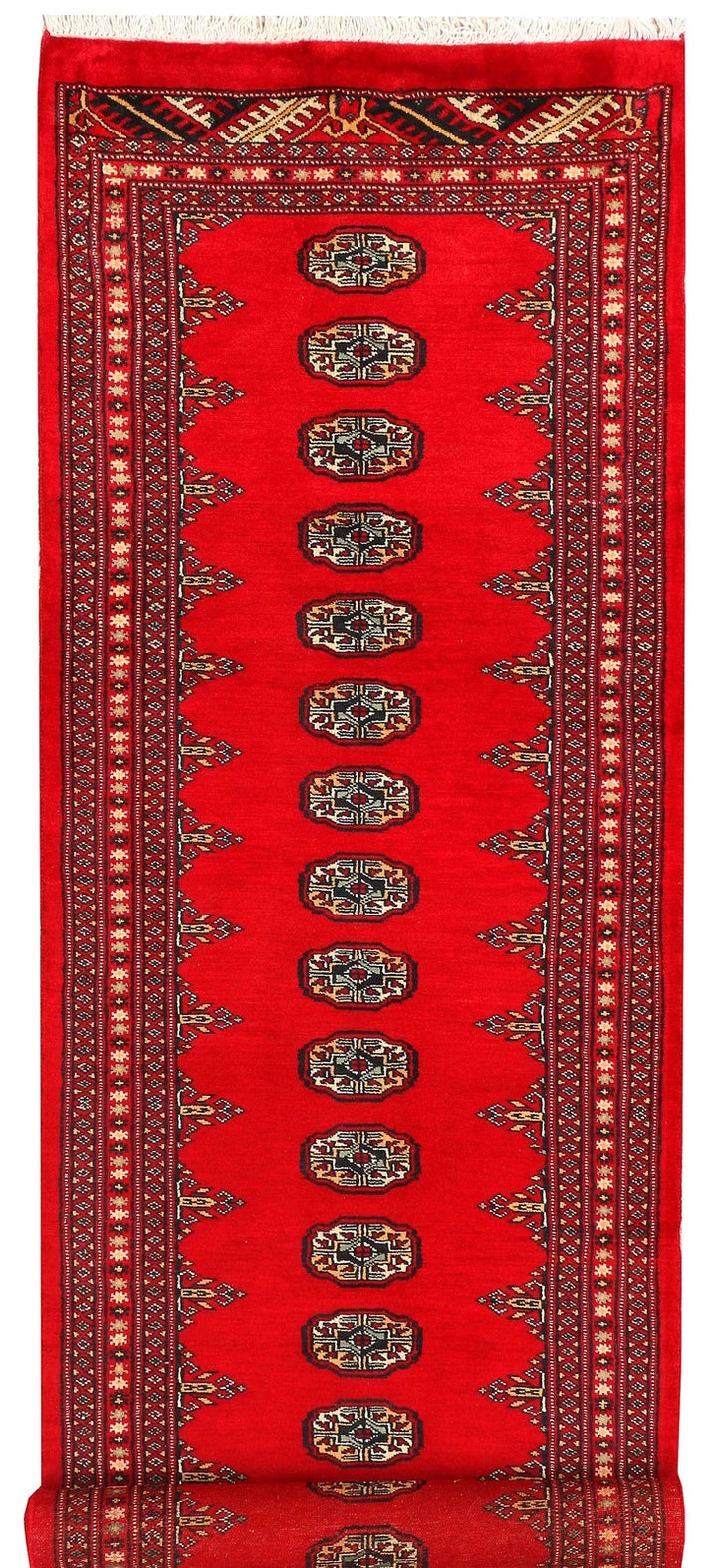 Red Pakistani Bokhara Rug 2' 7" x 9' 2" Hand-Knotted | No. QA70426