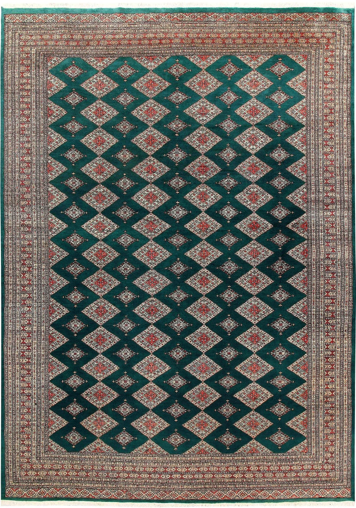 Teal Pakistani Jaldar Rug 8' 1" x 11' 4" Hand-Knotted | No. QA70444
