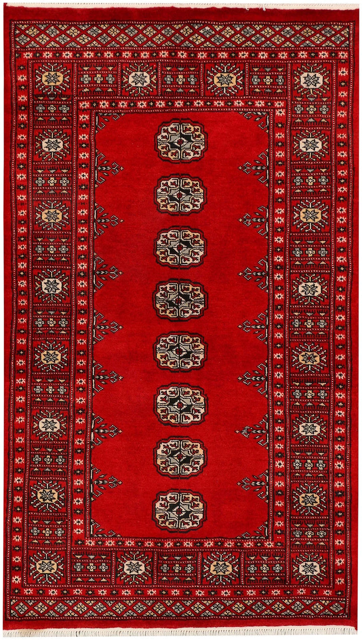 Dark Red Pakistani Bokhara Rug 3' x 5' 3" Hand-Knotted | No. QA70474