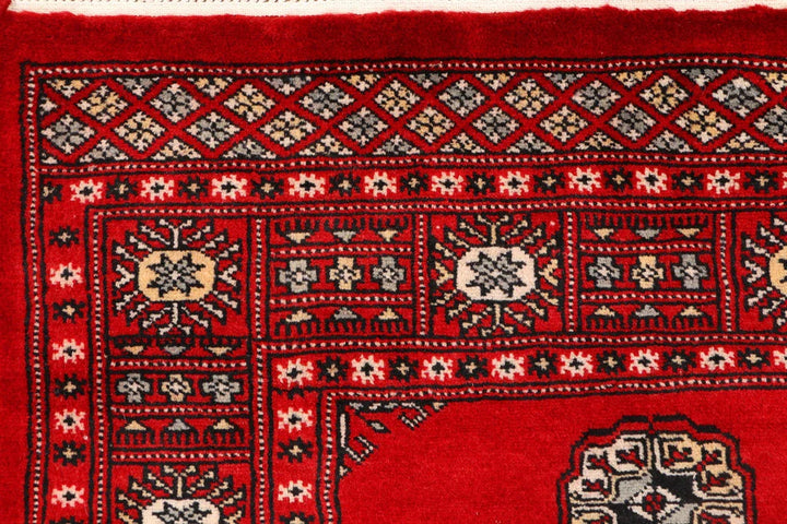 Dark Red Pakistani Bokhara Rug 3' x 5' 3" Hand-Knotted | No. QA70474