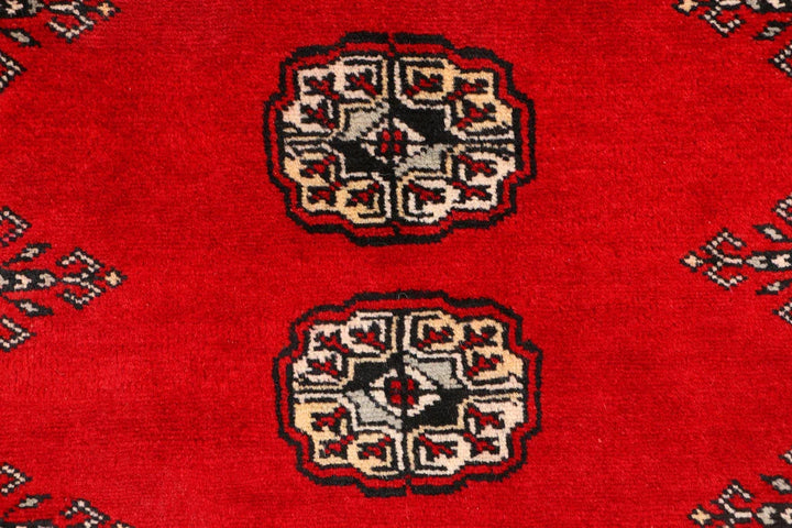 Dark Red Pakistani Bokhara Rug 3' x 5' 3" Hand-Knotted | No. QA70474