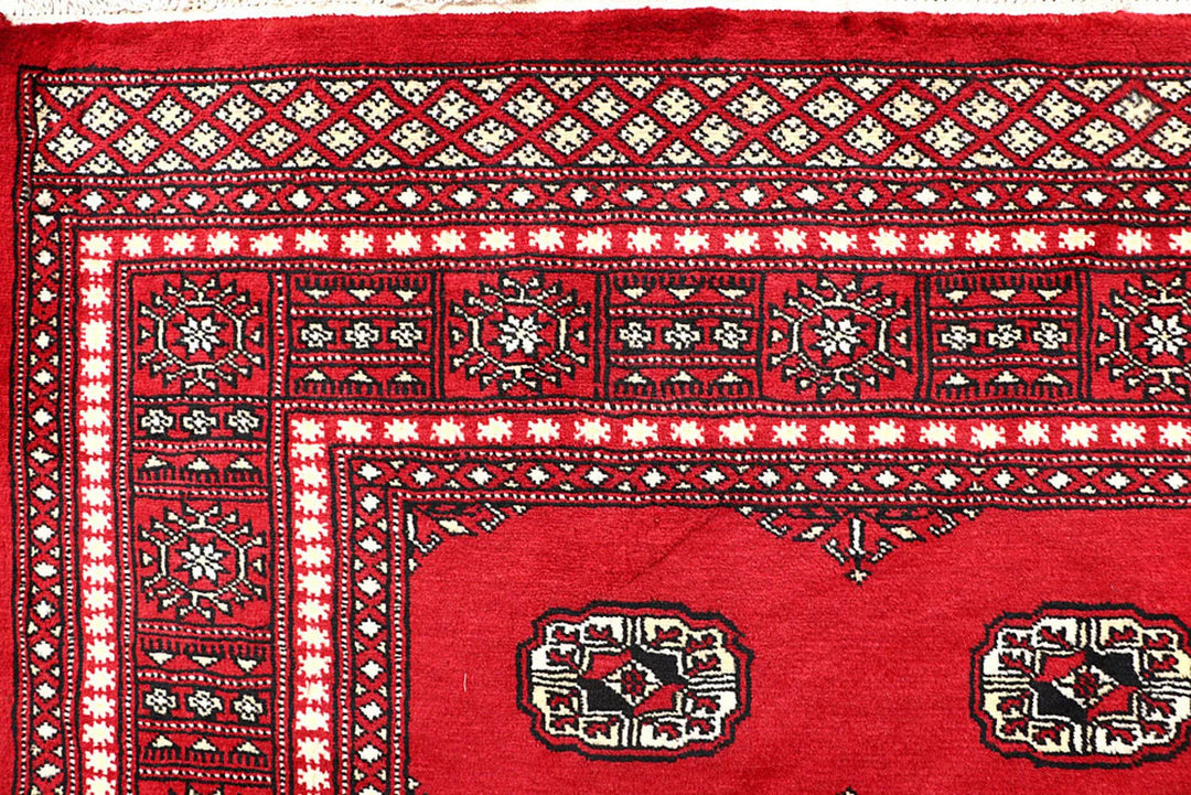 Firebrick Red Pakistani Bokhara Rug 5' 2" x 7' 9" Hand-Knotted | No. QA70601