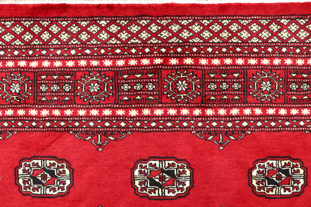 Firebrick Red Pakistani Bokhara Rug 5' 2" x 7' 9" Hand-Knotted | No. QA70601