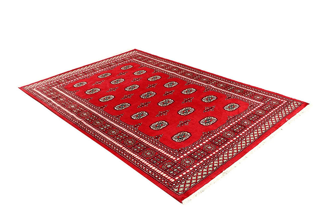 Firebrick Red Pakistani Bokhara Rug 5' 2" x 7' 9" Hand-Knotted | No. QA70601