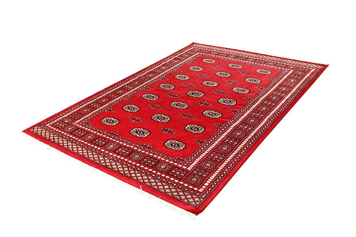 Firebrick Red Pakistani Bokhara Rug 5' 2" x 7' 9" Hand-Knotted | No. QA70601