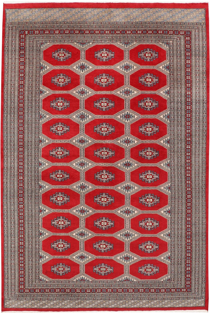 Firebrick Red Pakistani Jaldar Rug 6' 6" x 9' 8" Hand-Knotted | No. QA70630