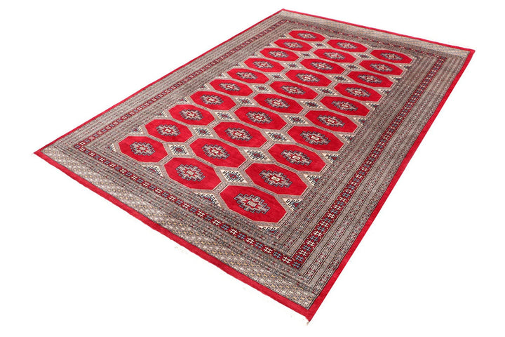 Firebrick Red Pakistani Jaldar Rug 6' 6" x 9' 8" Hand-Knotted | No. QA70630
