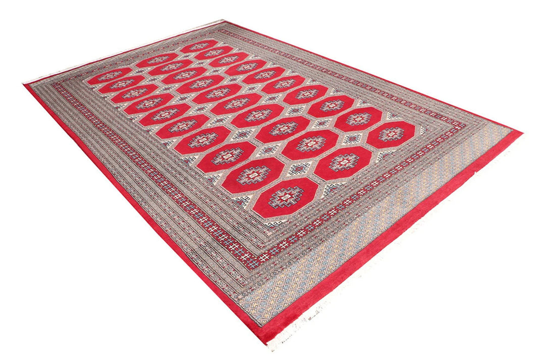 Firebrick Red Pakistani Jaldar Rug 6' 6" x 9' 8" Hand-Knotted | No. QA70630