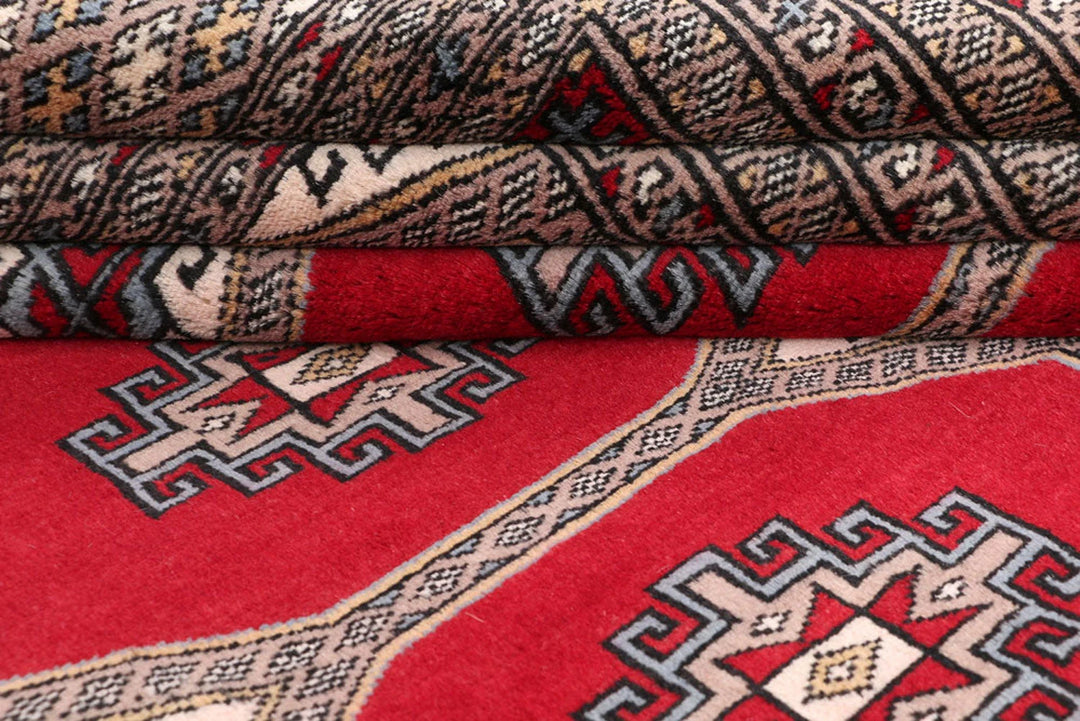 Firebrick Red Pakistani Jaldar Rug 6' 6" x 9' 8" Hand-Knotted | No. QA70630