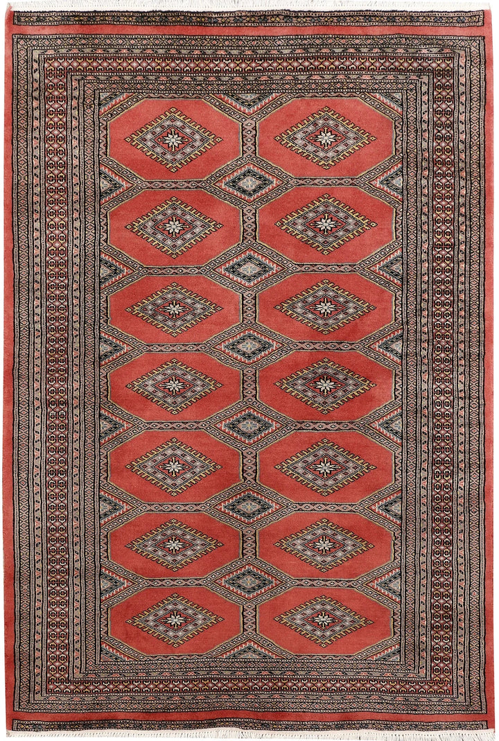 Red Pakistani Jaldar Rug 4' 1" x 6' Hand-Knotted | No. QA70653