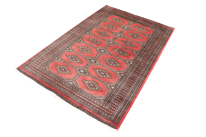 Red Pakistani Jaldar Rug 4' 1" x 6' Hand-Knotted | No. QA70653