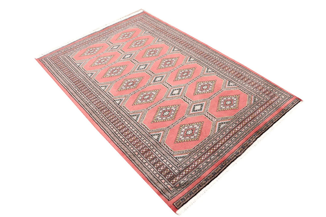 Red Pakistani Jaldar Rug 4' 1" x 6' Hand-Knotted | No. QA70653