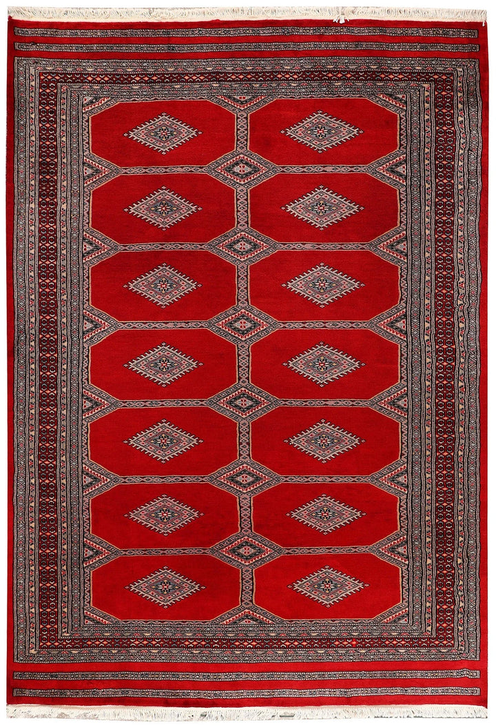 Red Pakistani Jaldar Rug 5' 3" x 7' 4" Hand-Knotted | No. QA70694