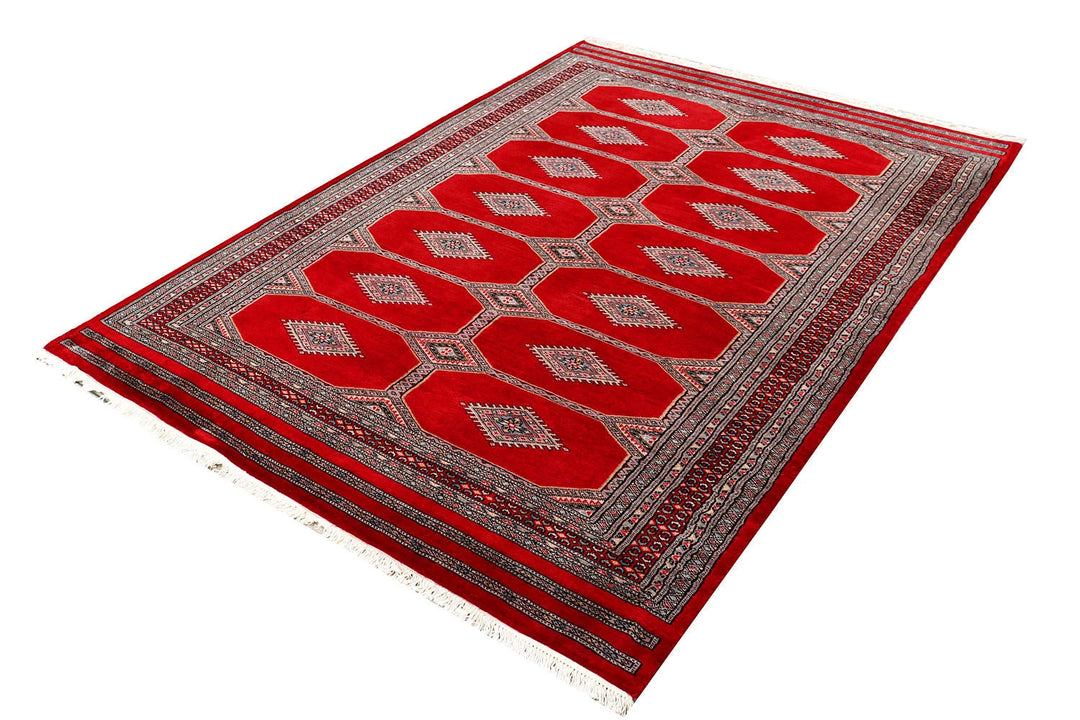 Red Pakistani Jaldar Rug 5' 3" x 7' 4" Hand-Knotted | No. QA70694