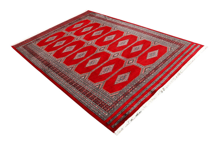 Red Pakistani Jaldar Rug 5' 3" x 7' 4" Hand-Knotted | No. QA70694