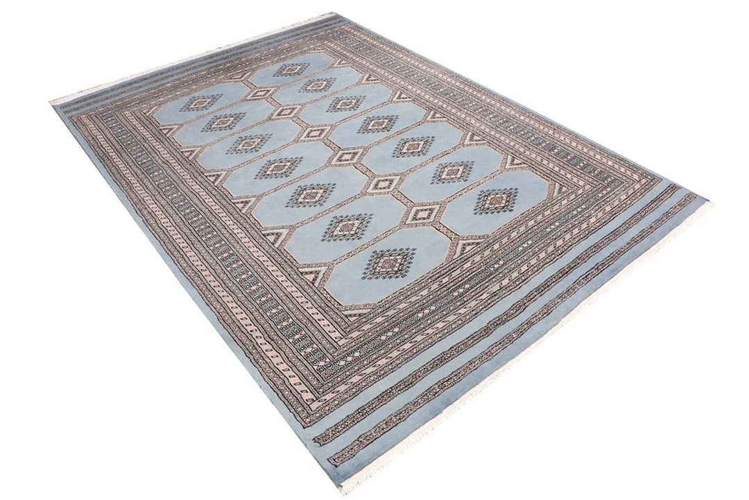 Light Slate Grey Pakistani Jaldar Rug 5' 6" x 7' 8" Hand-Knotted | No. QA70720