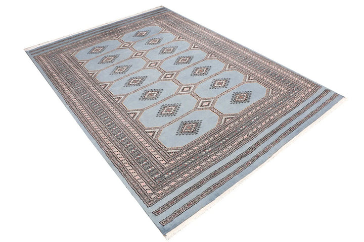 Light Slate Grey Pakistani Jaldar Rug 5' 6" x 7' 8" Hand-Knotted | No. QA70720