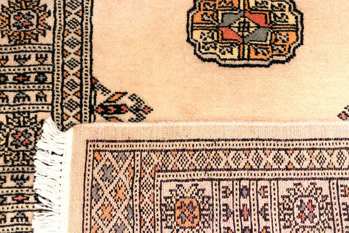 Antique White Pakistani Bokhara Rug 2' 7" x 8' 7" Hand-Knotted | No. QA70758