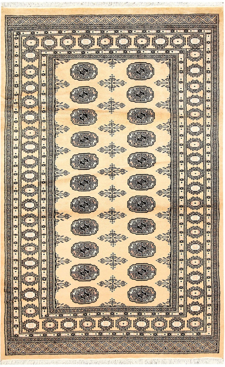 Brown Pakistani Bokhara Rug 4' 1" x 6' 4" Hand-Knotted | No. QA70862