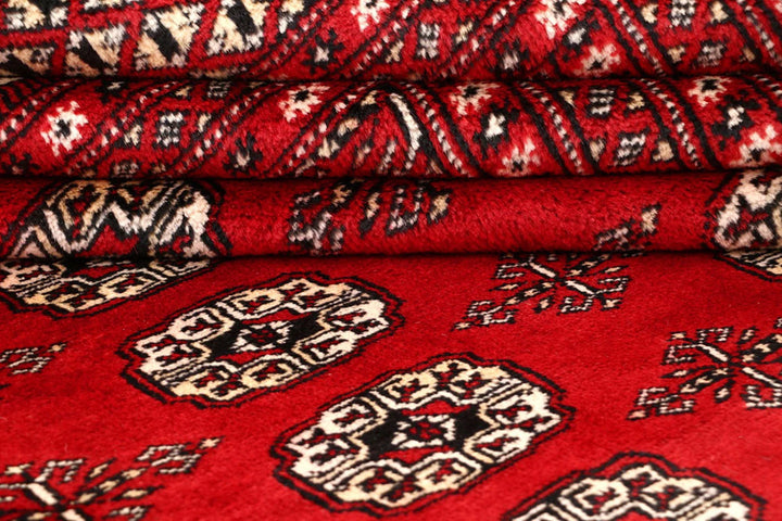 Red Pakistani Bokhara Rug 9' x 11'9" Hand-Knotted | No. QA70871