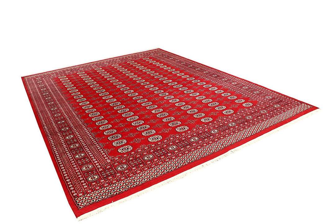 Red Pakistani Bokhara Rug 9' x 11'9" Hand-Knotted | No. QA70871