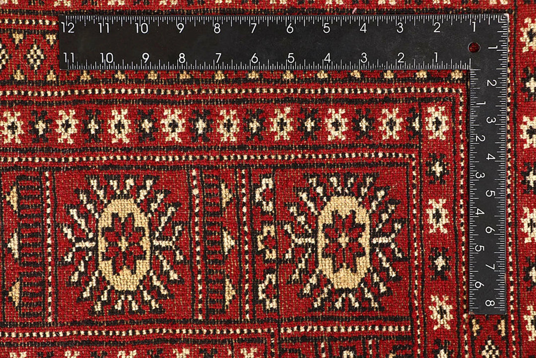 Red Pakistani Bokhara Rug 9' x 11'9" Hand-Knotted | No. QA70871