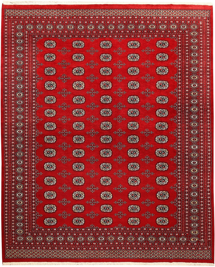 Firebrick Red Pakistani Bokhara Rug 8' x 9'10" Hand-Knotted | No. QA70876