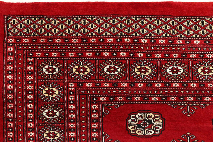 Firebrick Red Pakistani Bokhara Rug 8' x 9'10" Hand-Knotted | No. QA70876