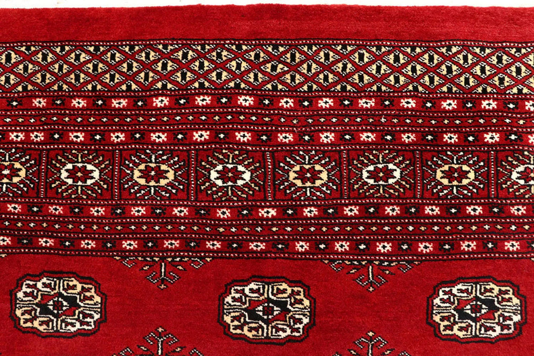 Firebrick Red Pakistani Bokhara Rug 8' x 9'10" Hand-Knotted | No. QA70876