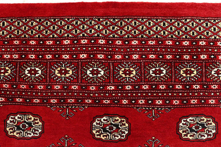 Firebrick Red Pakistani Bokhara Rug 8' x 9'10" Hand-Knotted | No. QA70876