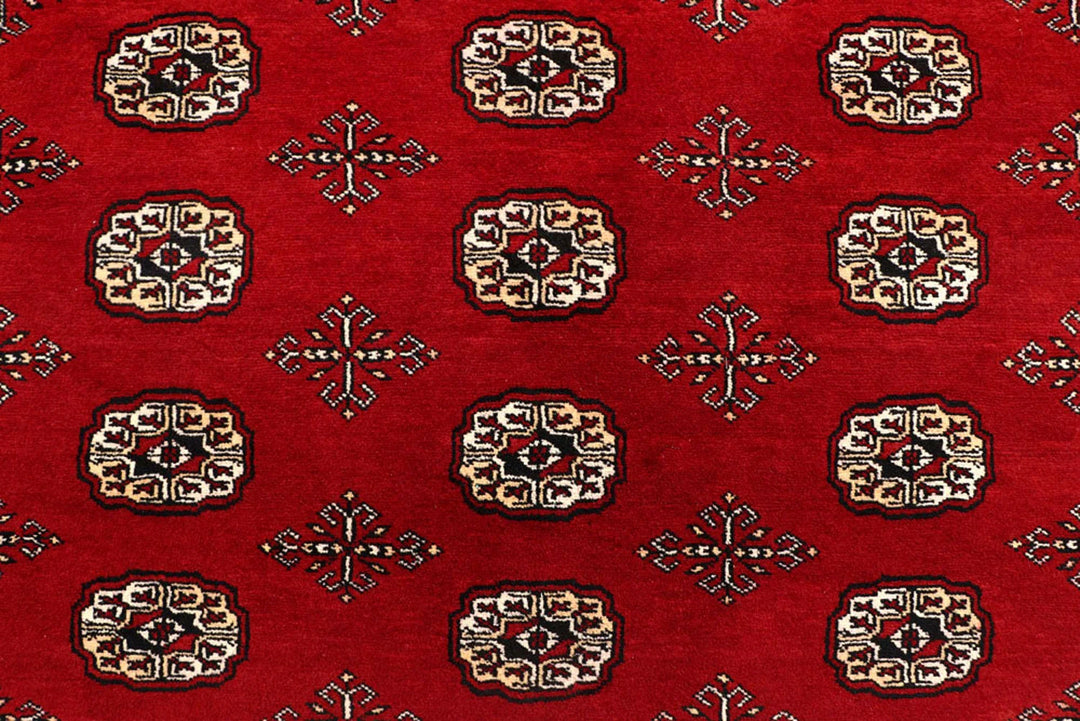 Firebrick Red Pakistani Bokhara Rug 8' x 9'10" Hand-Knotted | No. QA70876