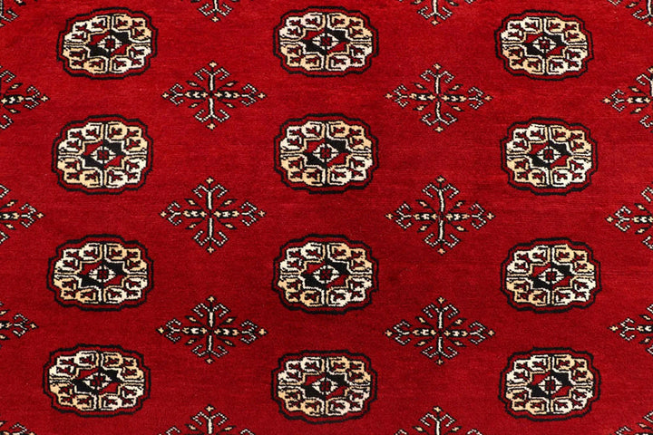 Firebrick Red Pakistani Bokhara Rug 8' x 9'10" Hand-Knotted | No. QA70876