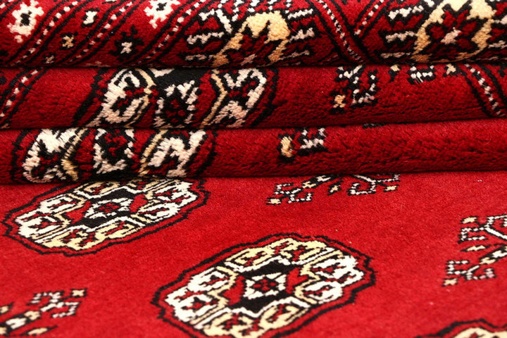 Firebrick Red Pakistani Bokhara Rug 8' x 9'10" Hand-Knotted | No. QA70876