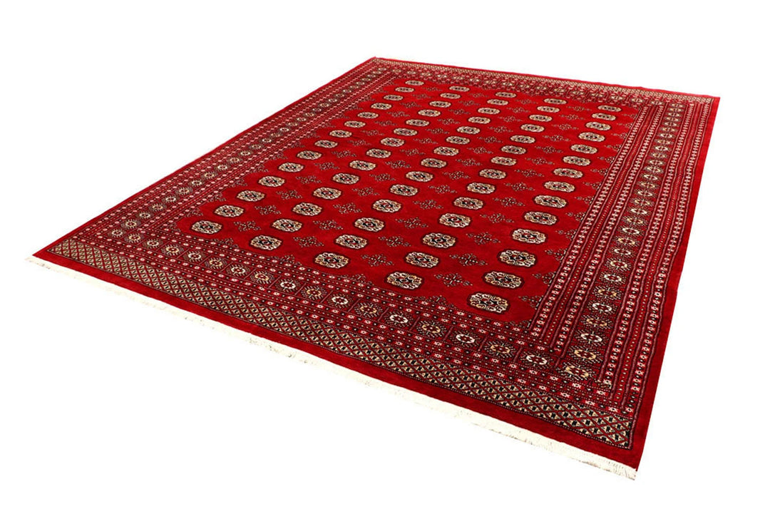 Firebrick Red Pakistani Bokhara Rug 8' x 9'10" Hand-Knotted | No. QA70876