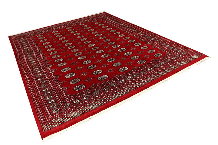 Firebrick Red Pakistani Bokhara Rug 8' x 9'10" Hand-Knotted | No. QA70876