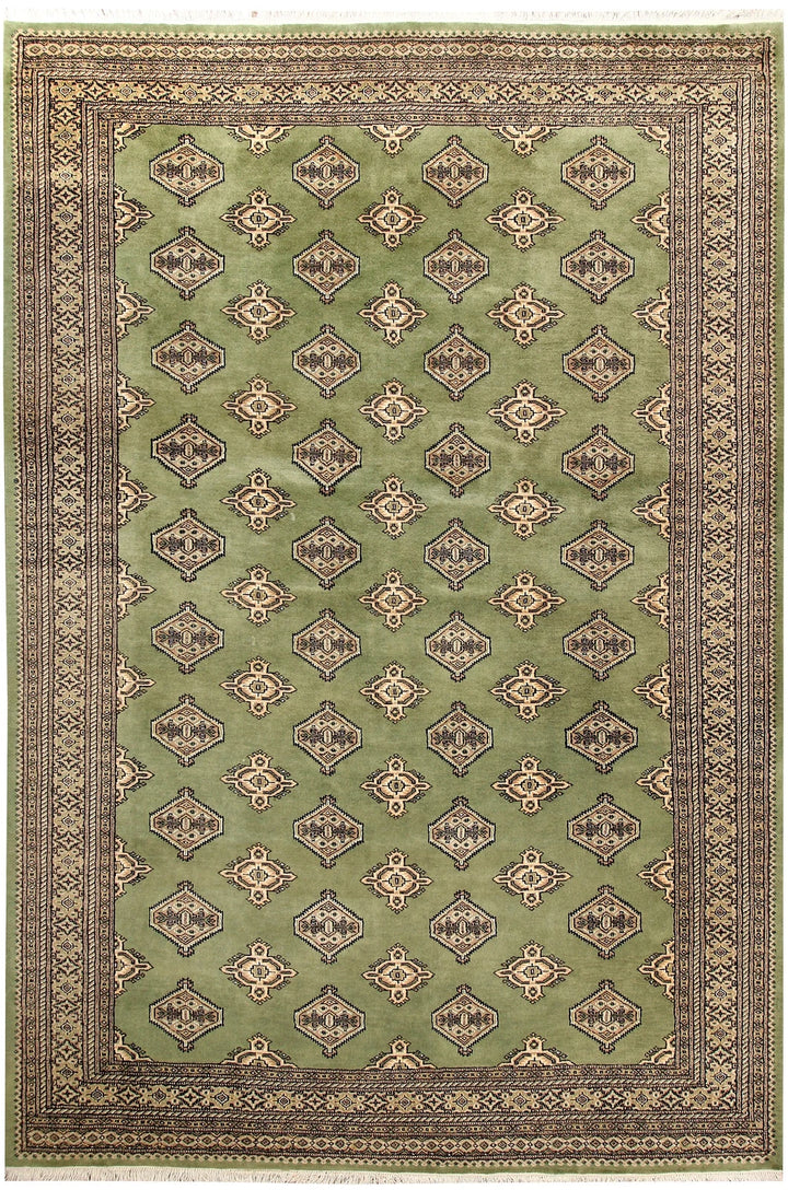 Olive Pakistani Jaldar Rug 6' 9" x 10' 6" Hand-Knotted | No. QA70899