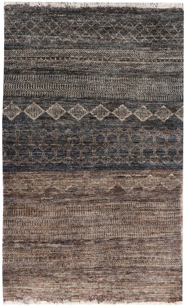 Grey Pakistani Gabbeh Rug 3' 2" x 4' 11" Hand-Knotted | No. QA71149