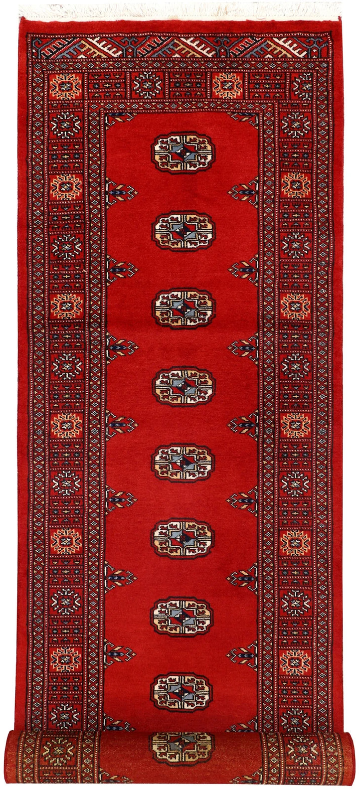 Red Pakistani Bokhara Rug 2' 7" x 10' Hand-Knotted | No. QA71275