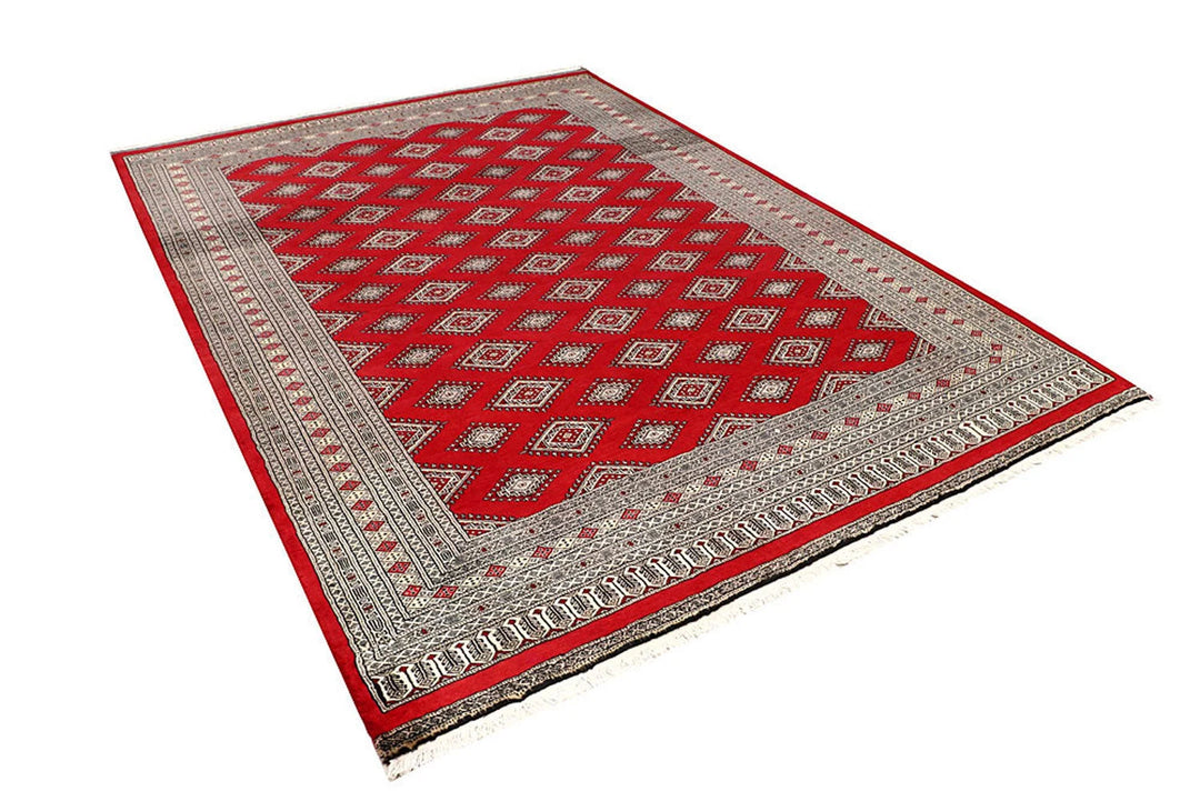 Firebrick Red Pakistani Jaldar Rug 7' x 10' Hand-Knotted | No. QA71404