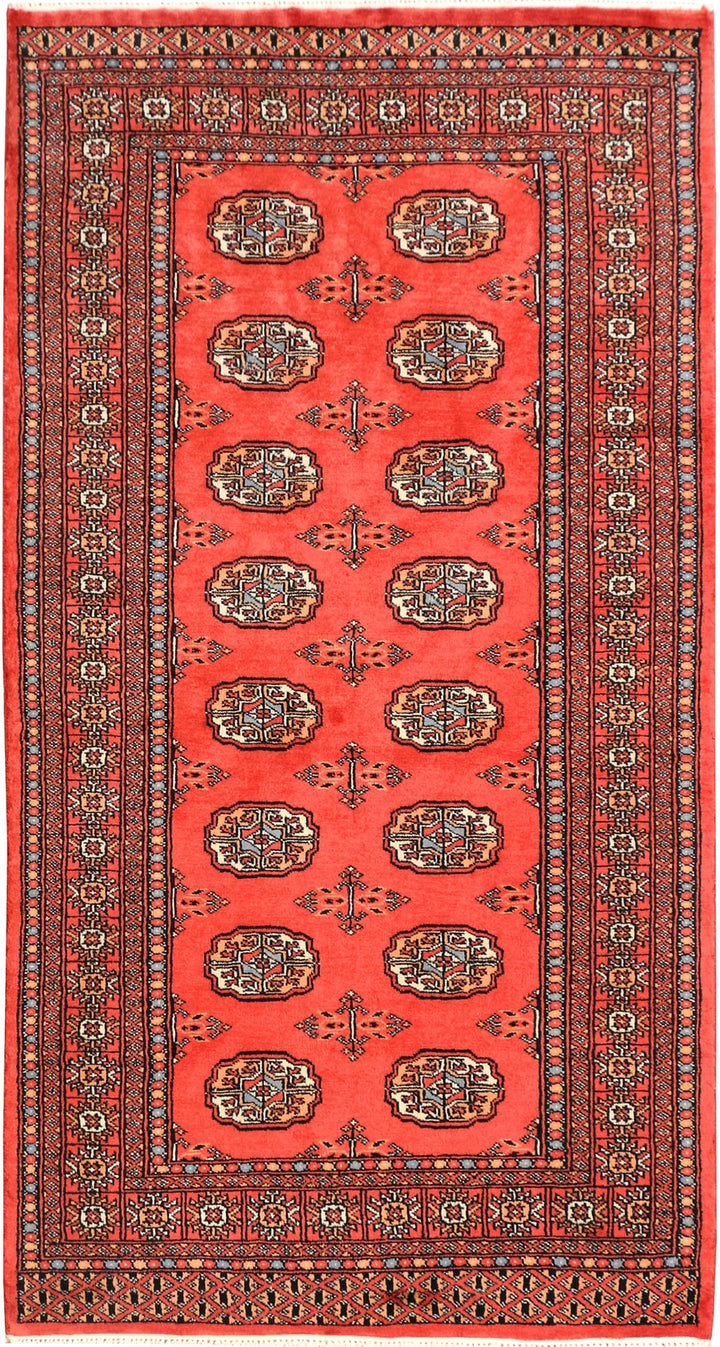 Tomato Pakistani Bokhara Rug 3' 2" x 5' 10" Hand-Knotted | No. QA71439