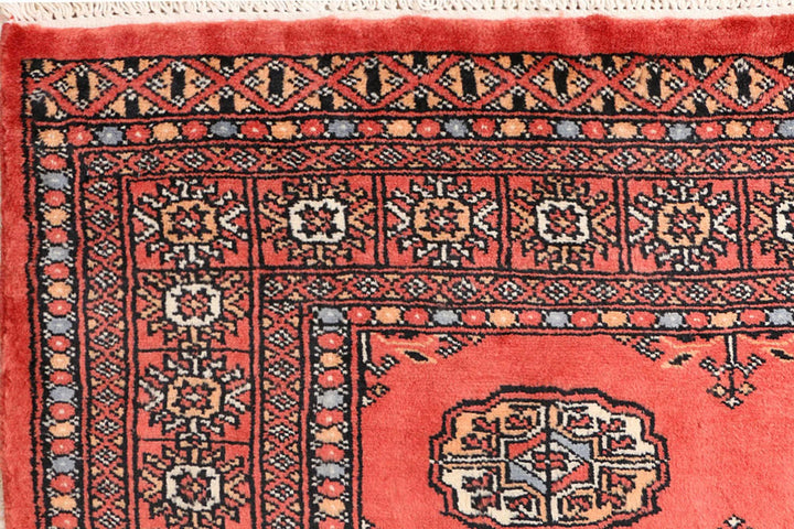 Tomato Pakistani Bokhara Rug 3' 2" x 5' 10" Hand-Knotted | No. QA71439