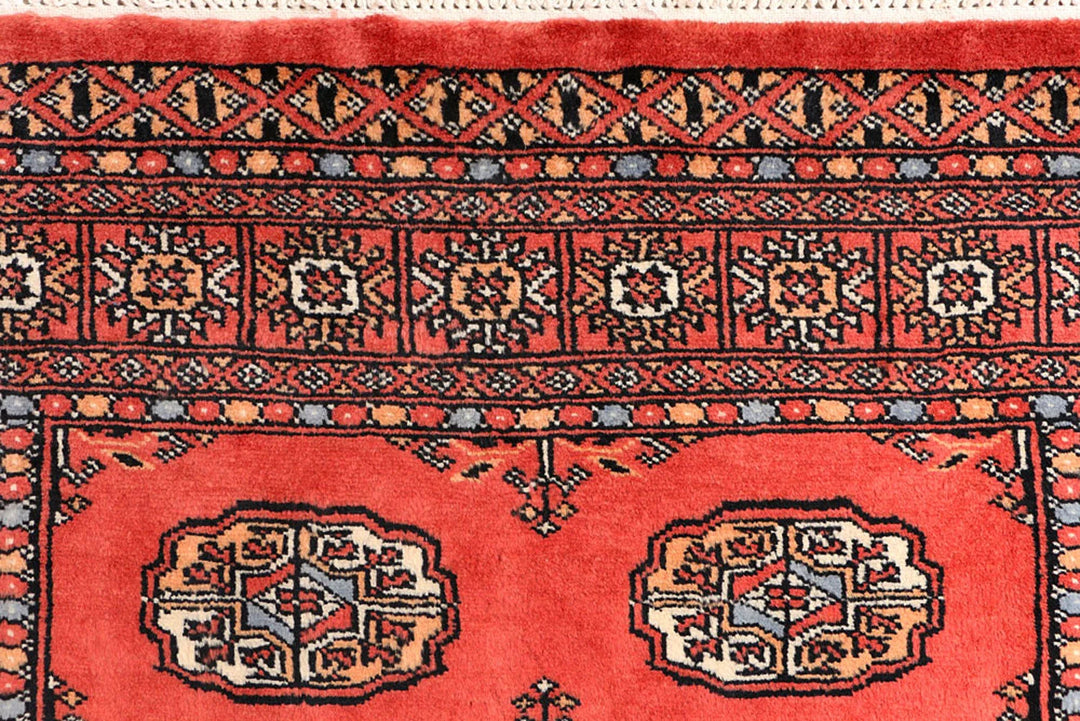 Tomato Pakistani Bokhara Rug 3' 2" x 5' 10" Hand-Knotted | No. QA71439