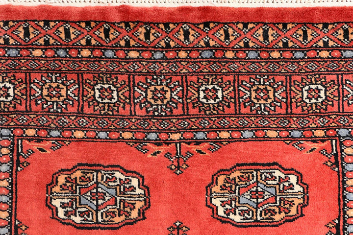 Tomato Pakistani Bokhara Rug 3' 2" x 5' 10" Hand-Knotted | No. QA71439