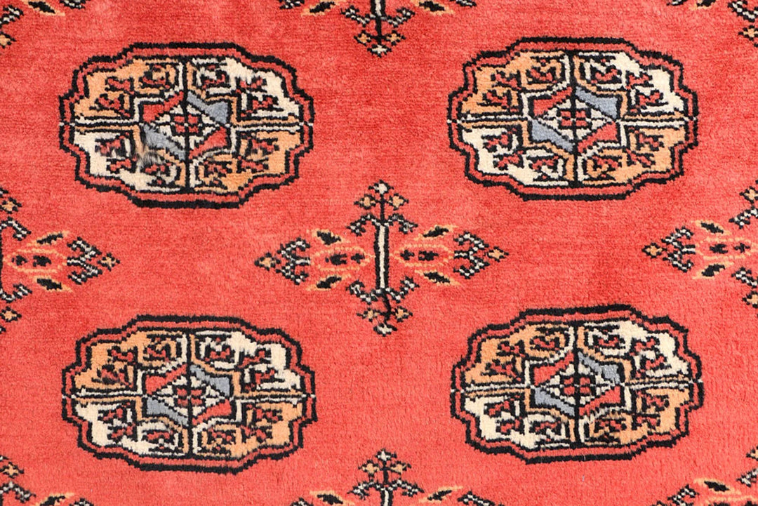 Tomato Pakistani Bokhara Rug 3' 2" x 5' 10" Hand-Knotted | No. QA71439